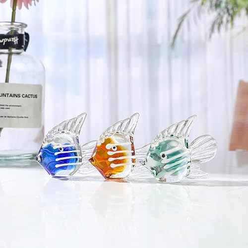 Miniatura 4 de LONGWIN Miniature Blown Glass Fish Figurines Collectible Decor for Home, Handcrafted Glass Sea Animal Sculpture, Set of 3