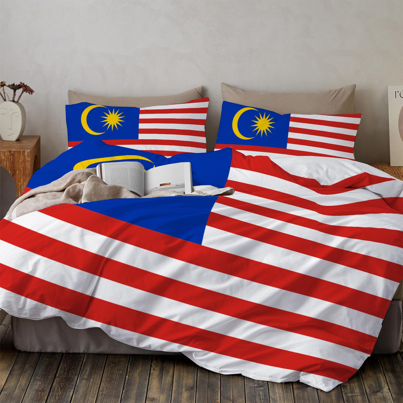 Housse de couette drapeau malaisien 140x200 parure microfibre finitions premium