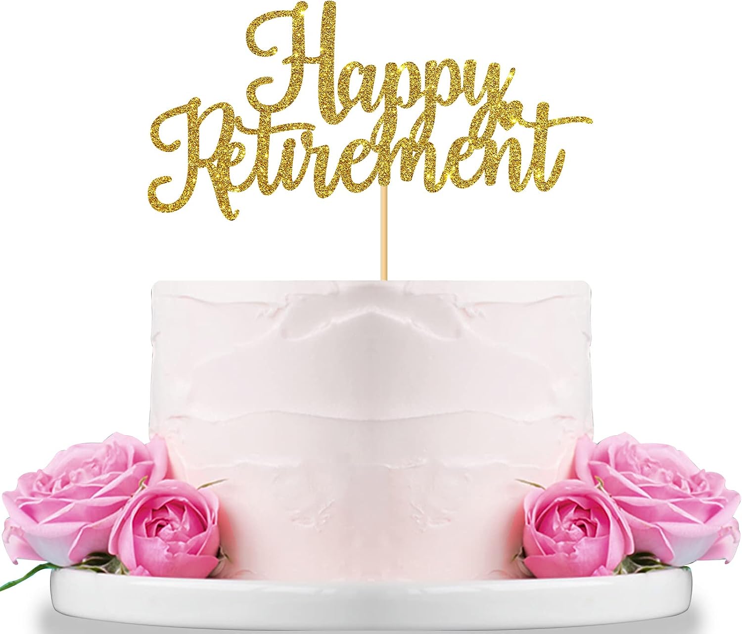 Happy Retirement Cake Topper Gold Glitter Retirement Party Supplies Decoration