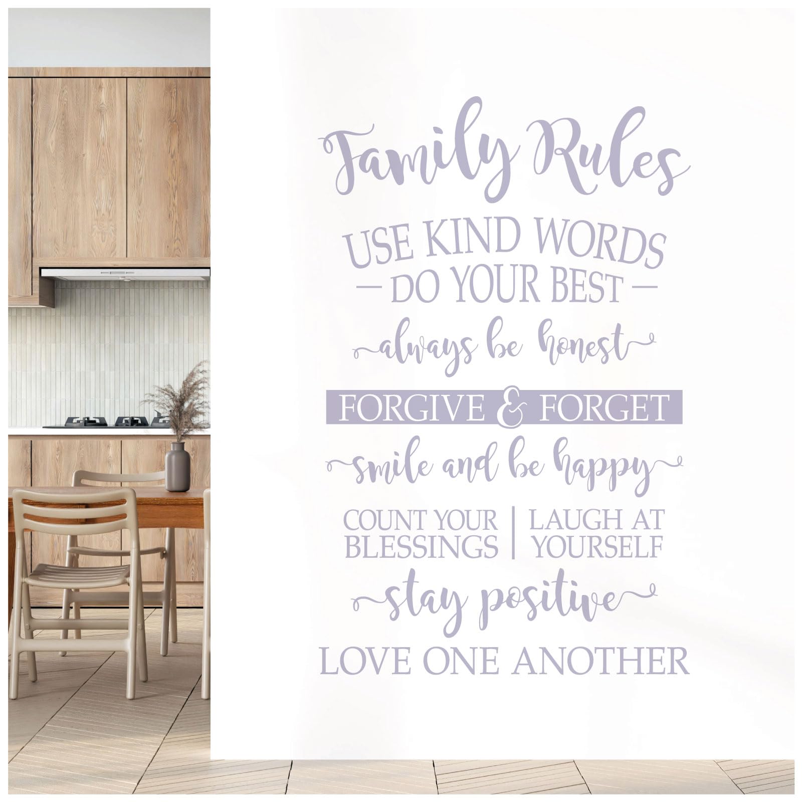 Family Rules - Use Kind Words, Always be Honest... - Home Decal Wall Sticker [Large] [Light Grey]
