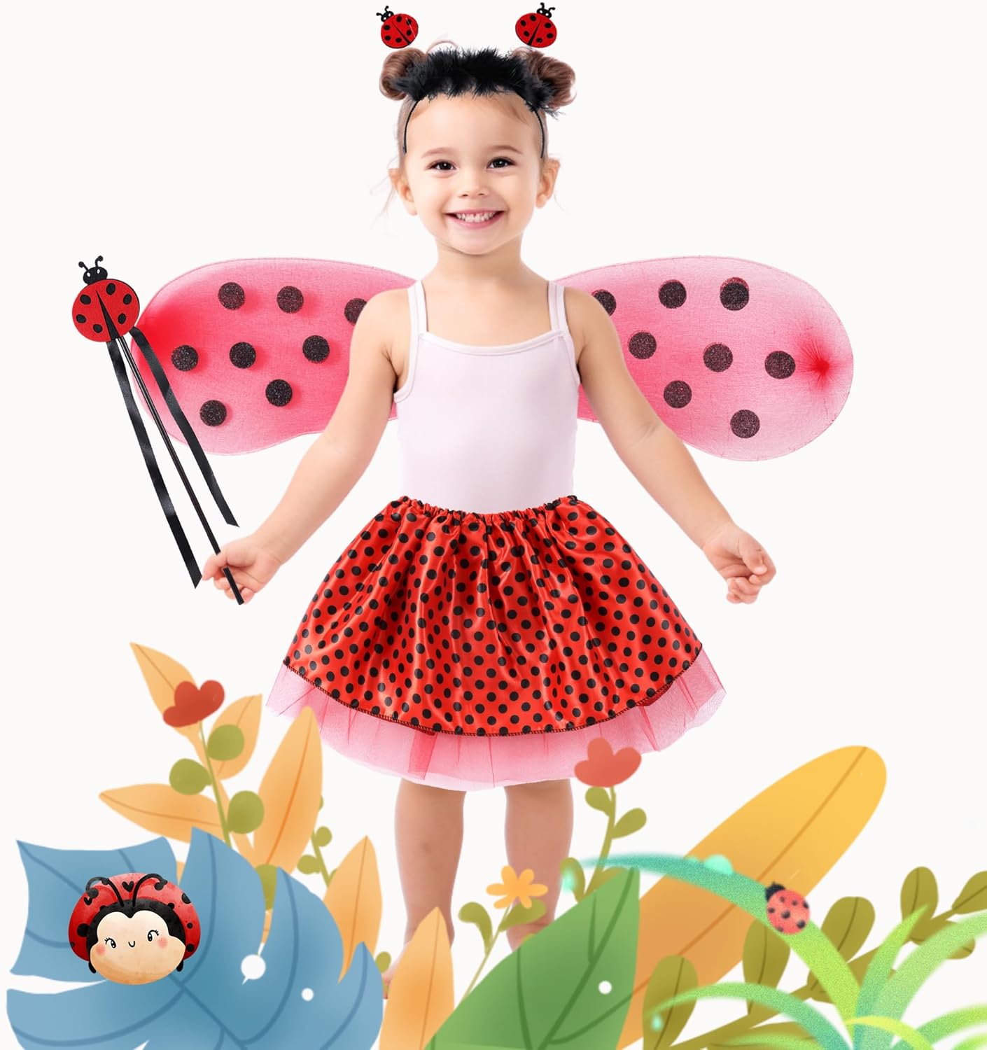 Seawhisper Princess Girls Dress Up Trunk Clothes for Kids Toddler Pretend Play Ladybug Bee Butterfly Costume Accessories