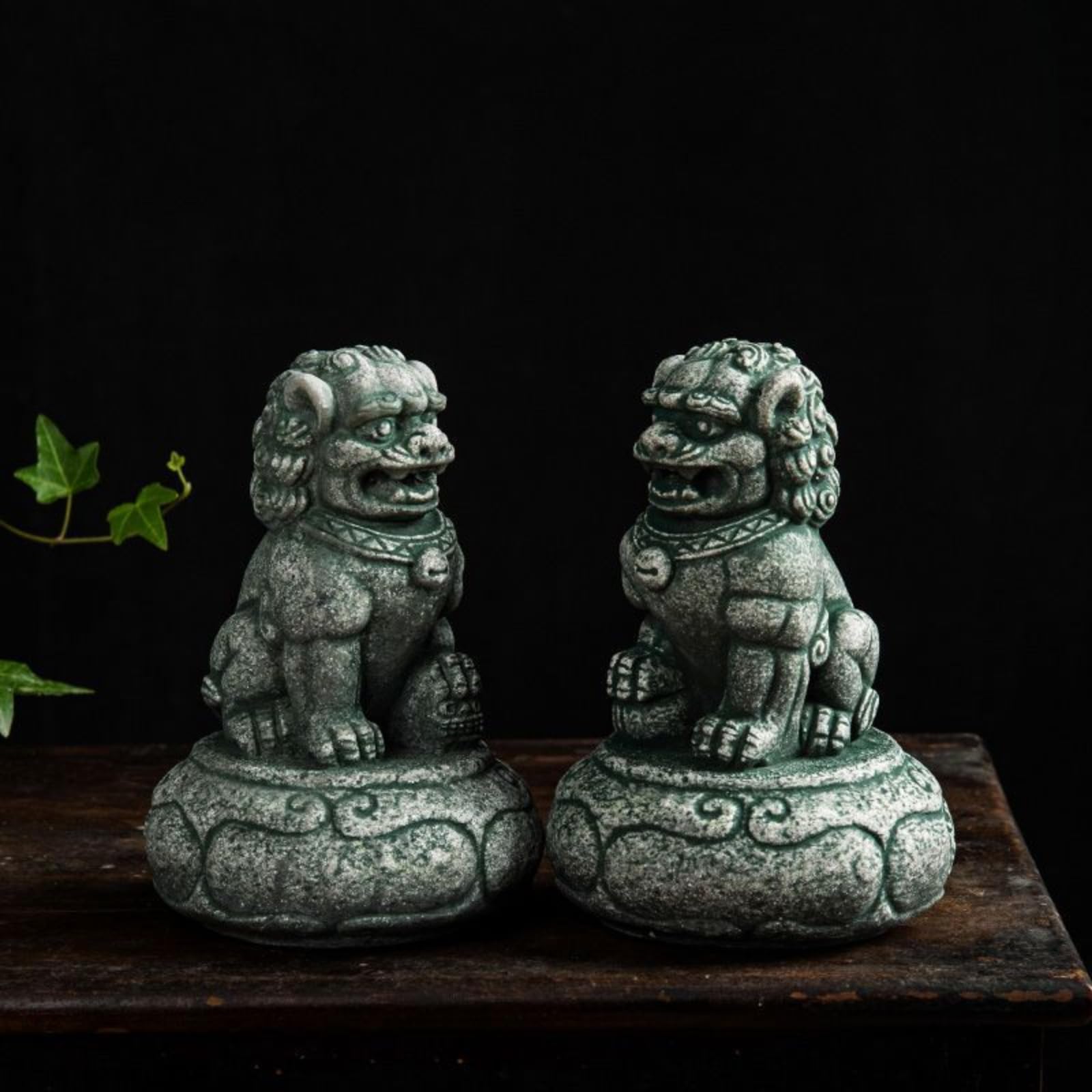 Paire de pierres Lions Foo Dog Zhenzhai 10 cm, sculpture salon haut de gamme
