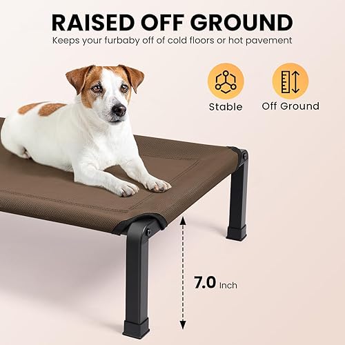 Miniatura 4 de Heeyoo Cama elevada para perro, cuna elevada para mascotas con tela de malla a prueba de mordidas y marco de acero, cama portátil para perro con