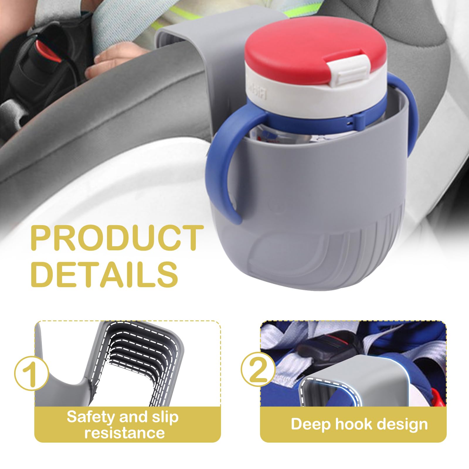 Lot de 2 porte-gobelets pour fauteuil roulant, porte-bouteille pour siège de voiture, porte-gobelet universel pour fauteuils roulants, compatible avec la plupart des modèles de sièges de voiture, gris