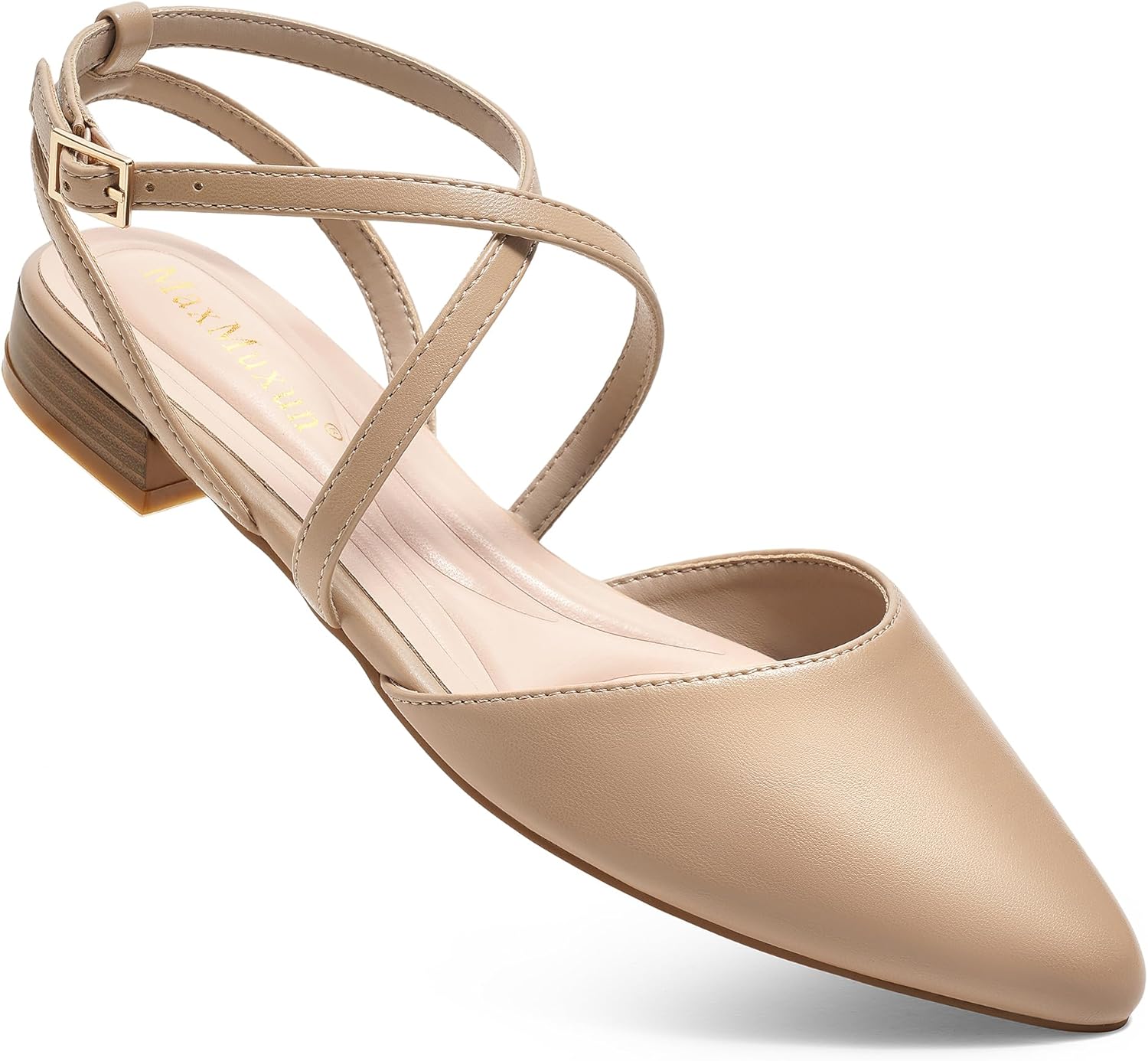 MaxMuxun Women's Ballet Flats Shoes Pointed Toe Low Heel Dress Shoes Comfortable Dressy Flats for Casual Wedding Office Party Business