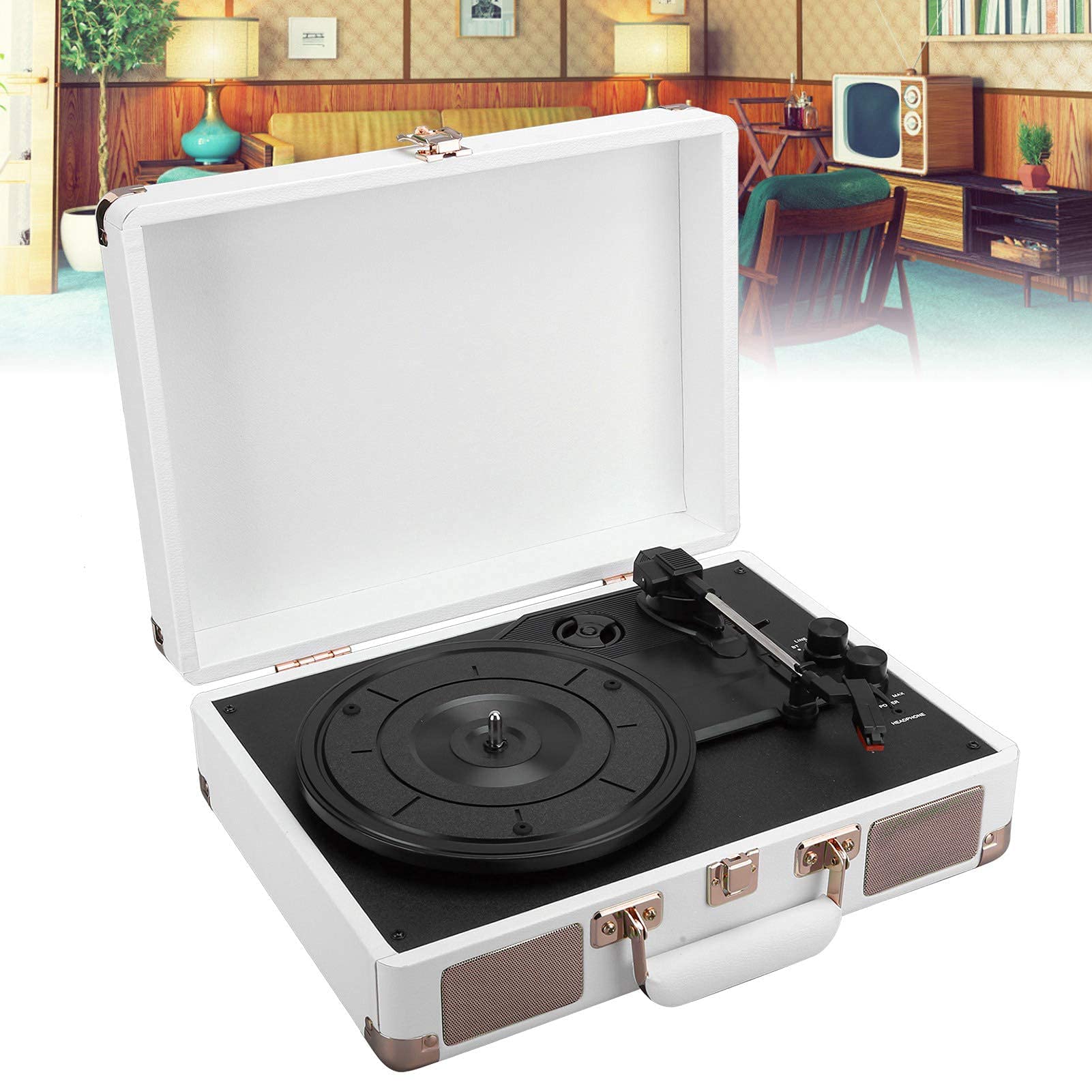 Giradischi in Vinile, Giradischi Portatile Vintage con Bluetooth, 33/45/78 Giri/min, 100/u2011, Supporto per Dischi in Vinile da 7/10/12 Pollici