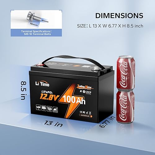 Miniatura 6 de Litime Batería LiFePO4 de motor de arrastre de 12 V 100 Ah (grupo 31), protección a baja temperatura, máx. 15000 ciclos profundos, con cargador de