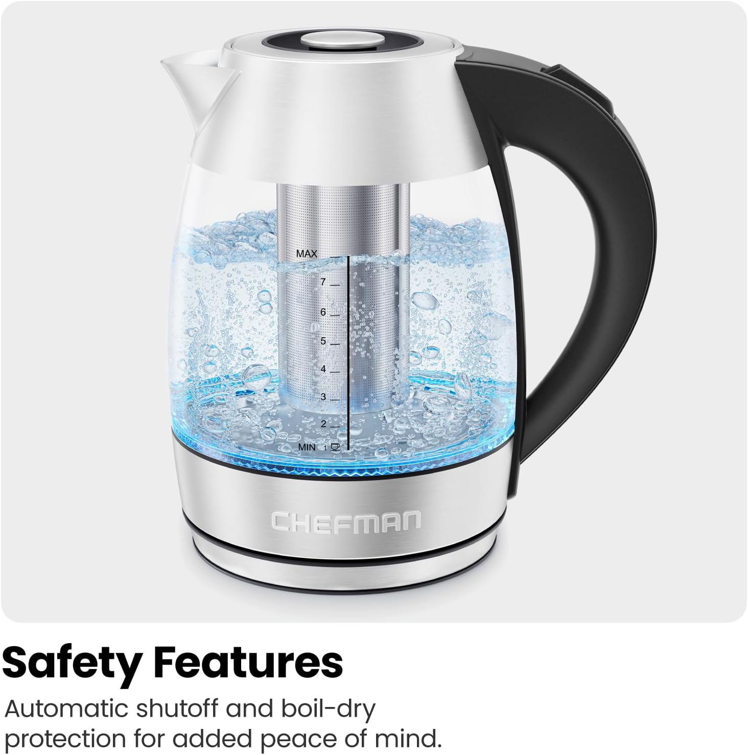 Chefman Electric Kettle highlighting safety features