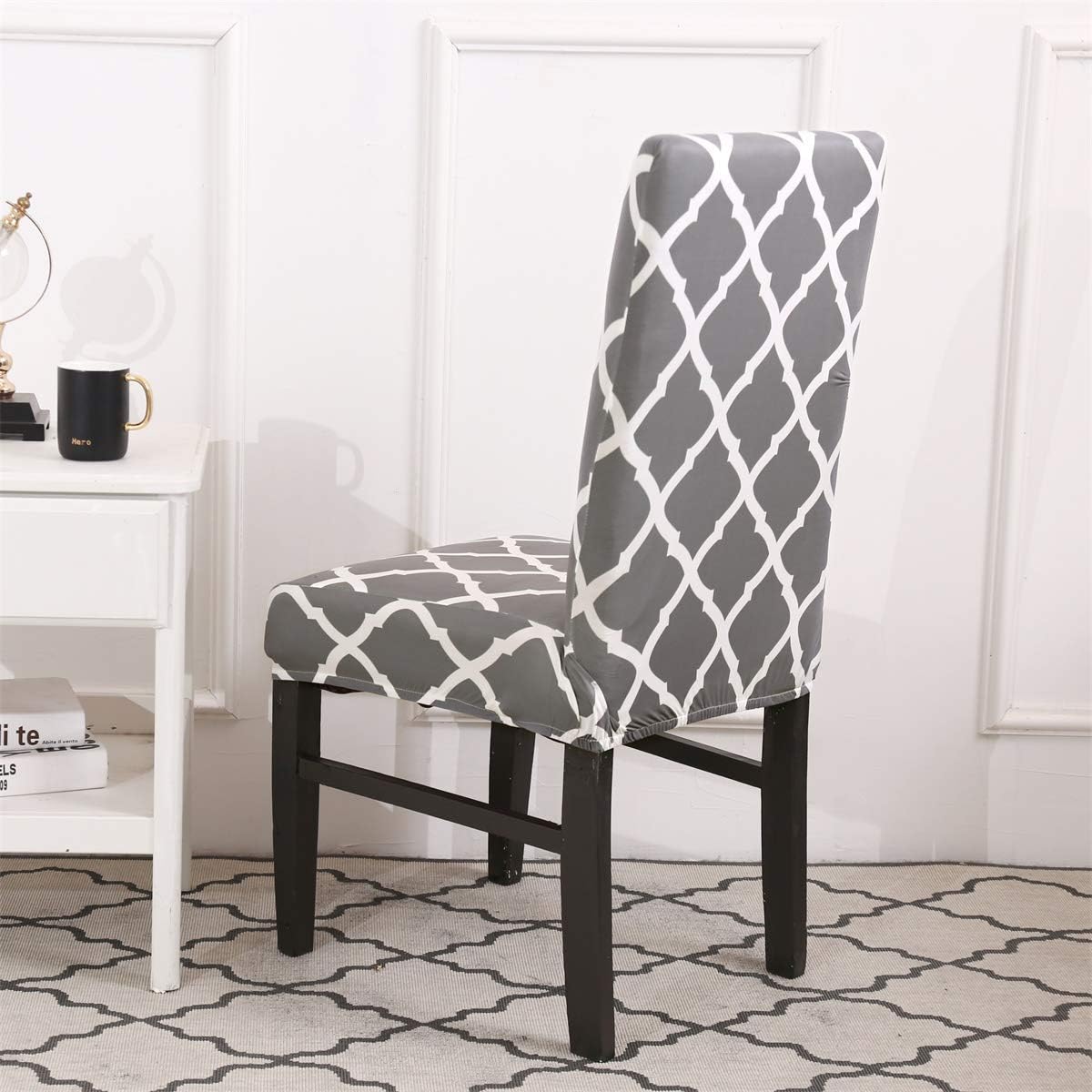 Aisaving Stretch Dining Chair Slipcover 4pcs Spandex Dining Chair Covers Removable Washable Universal Protector Cover Seat Slipcover for Hotel Dining Room Ceremony Banquet Wedding Party (Grey Grid) - Image 5
