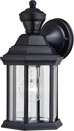 VAXCEL Auburn Aluminum 6.25-in. W 1 Light Black Motion Sensor Dusk to Dawn Outdoor Wall Lantern Clear Glass