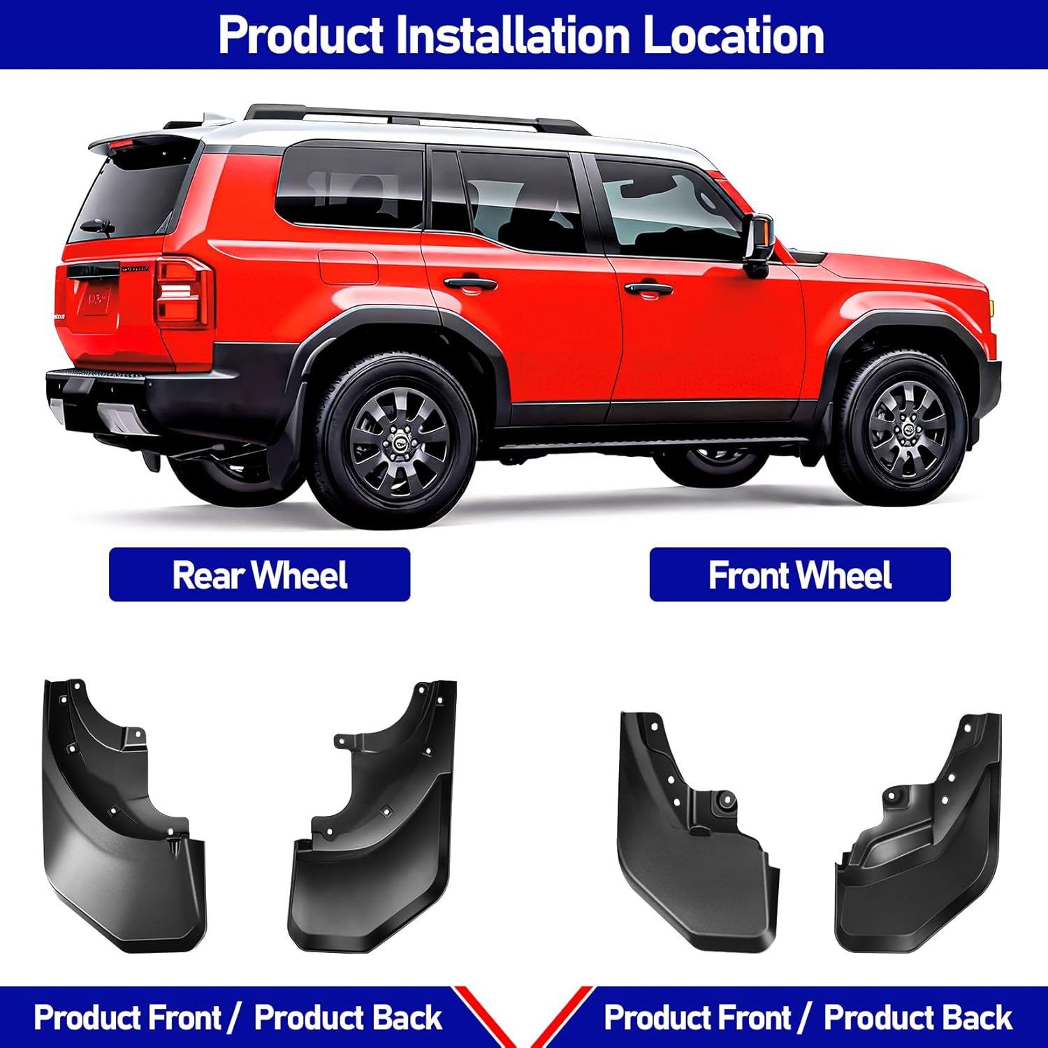 Mud Flaps for Toyota Land Cruiser Prado 2025 2024,Upgraded All-Weather Mud Guard Front Rear Splash Guards for Land Cruiser Accessories,No Drilling Required 4PCS Fender Tire Protector