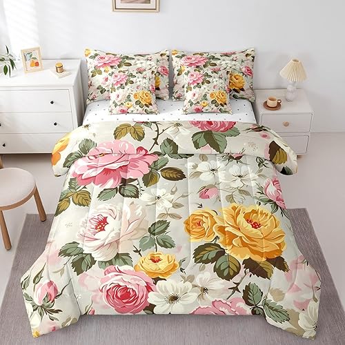 Miniatura 3 de Feelyou Juego de edredón de flores con sábanas, tamaño individual, cama de flores groovy en una bolsa, diseño de flores hippie de los años 70, juego