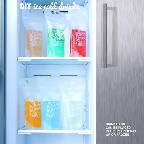 Miniatura 8 de Teenitor 100 bolsas de bebidas, bolsas de bebidas para adultos, bolsas de bebidas con bolsas de jugo de pajita, 100 popotes, bolsas de licor