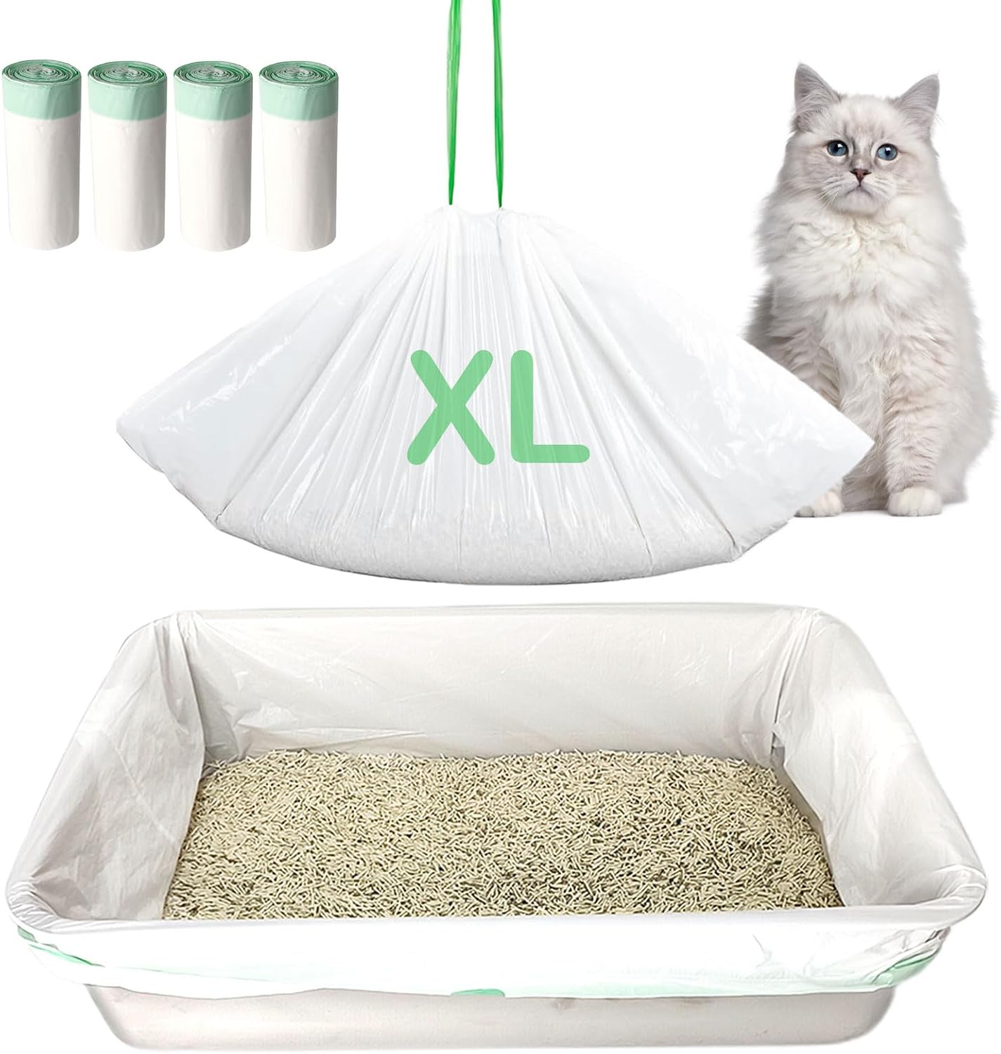 Cat Litter Box Liners 36 x 18 Inches Large Litter Bags 2 Mils Thick (40) | Waterproof Durable Tear-Resistant Pet Litter Liner Bag with Drawstrings for Standard & Large Open Litter Boxes Easy Cleanup