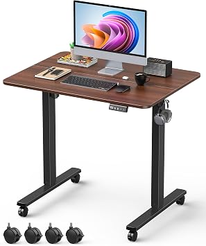 Höhenverstellbarer Schreibtisch, 80x60 cm, Hochwertige Tischplatte, elektrischer Schreibtisch höhenverstellbar, Computertisch mit Memory Funktion, Mahagoni