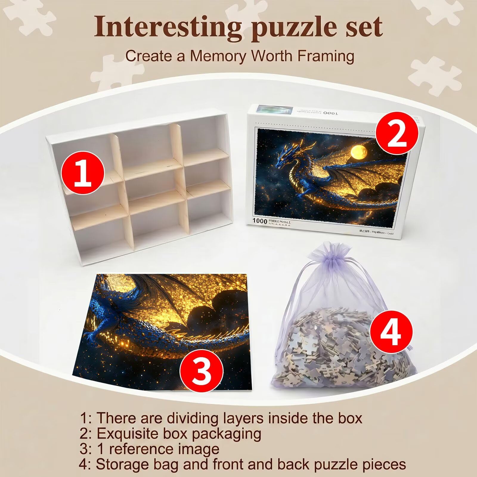 Puzzle 6000 Pezzi Classici, Puzzle drago sogno 179 x 105 cm, Gioco Educativo e Antistress in Legno con Poster Incluso, Ttività DIY per Famiglia, Regalo per Appassionati, Decor Parete Casa, f0-632