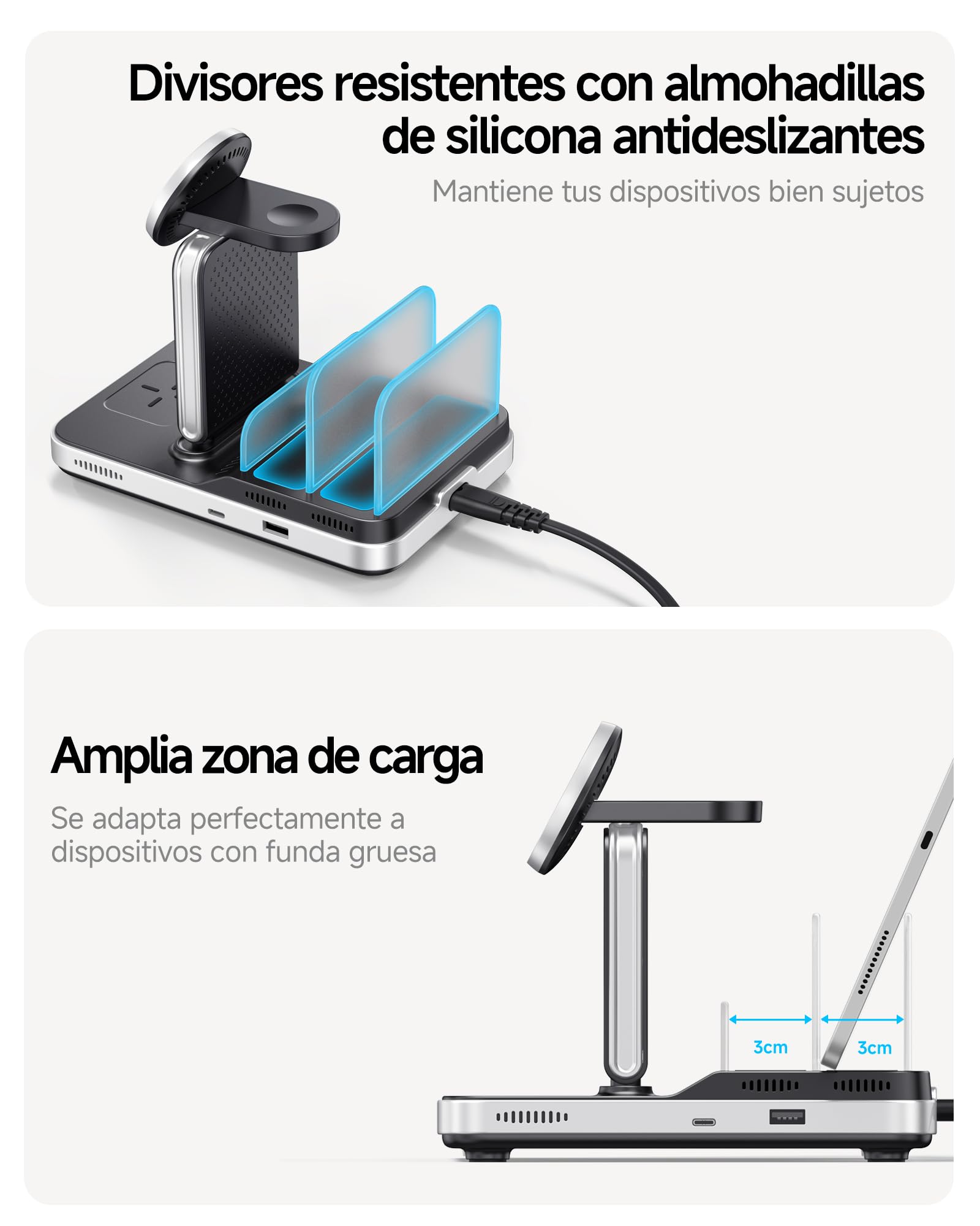 Cargador Inalámbrico 5 en 1 para iPhone 17, iWatch Ultra 3/11, para AirPods | Para iPad, Tableta, Switch, carga rápida 5W reloj, protecciones múltiples, refrigeración avanzada, SwanScout 901M