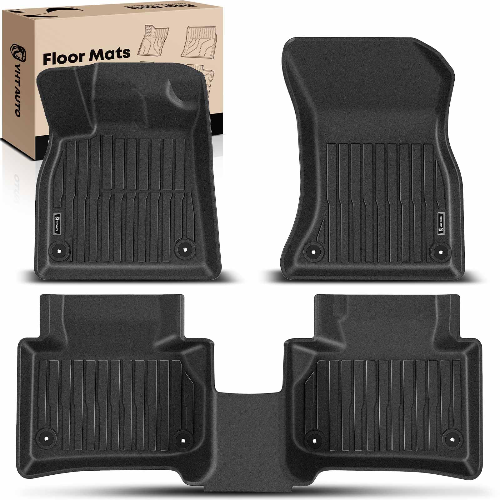 YHTAUTO Floor Mats Fit 2018-2024 Audi Q5 SQ5, TPE All Weather Car Mats Waterproof Anti-Slip Odorless Floor Liner, Interior Car Accessories Front & 2nd Row Liner