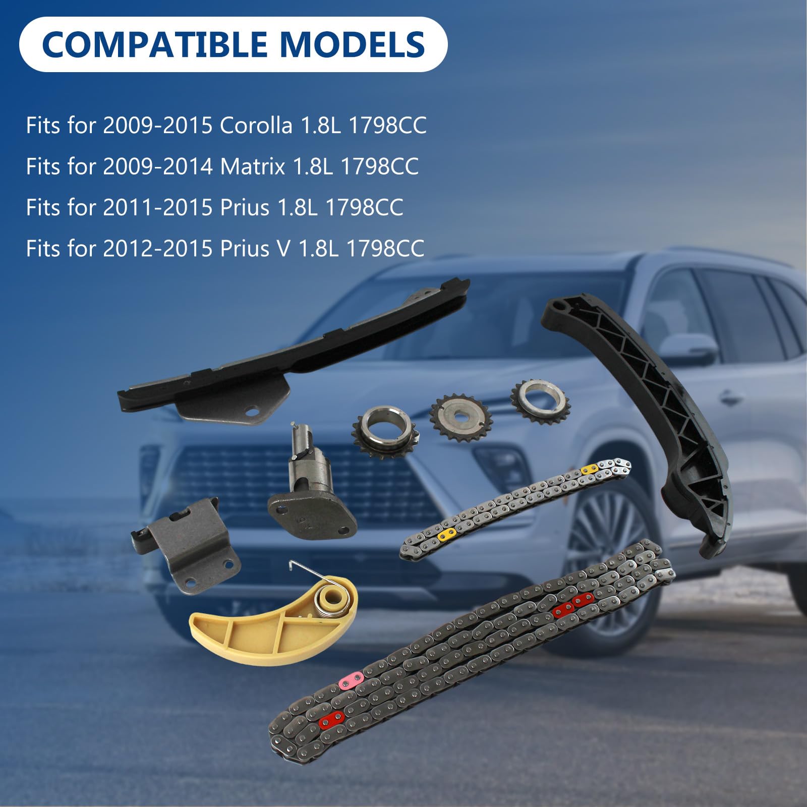 Kit catena di distribuzione motore adatto per Corolla 2009-2015 1.8L, adatto per Prius 1.8L 2011-2015, sostituire OE 13506-0T010, 13506-37070