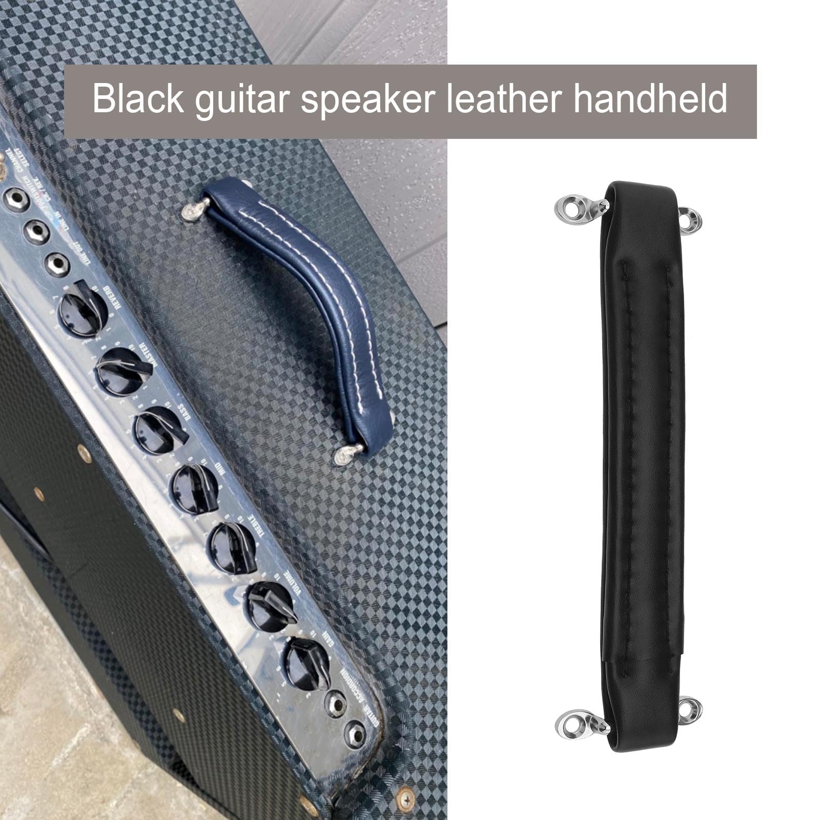Poignée d'amplificateur de guitare de style vintage en cuir 218 x 30 mm pour ampli de guitare, haut-parleur, équipement audio avec vis, noir