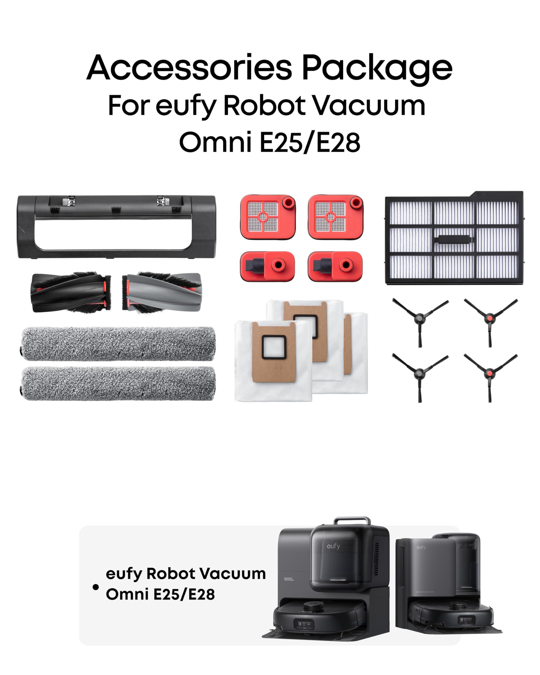 Kit De 16 Accessoires Pour Robot Aspirateur Eufy E25/E28 Omni | Brosses, Filtres HEPA, Sacs à Poussière Inclus