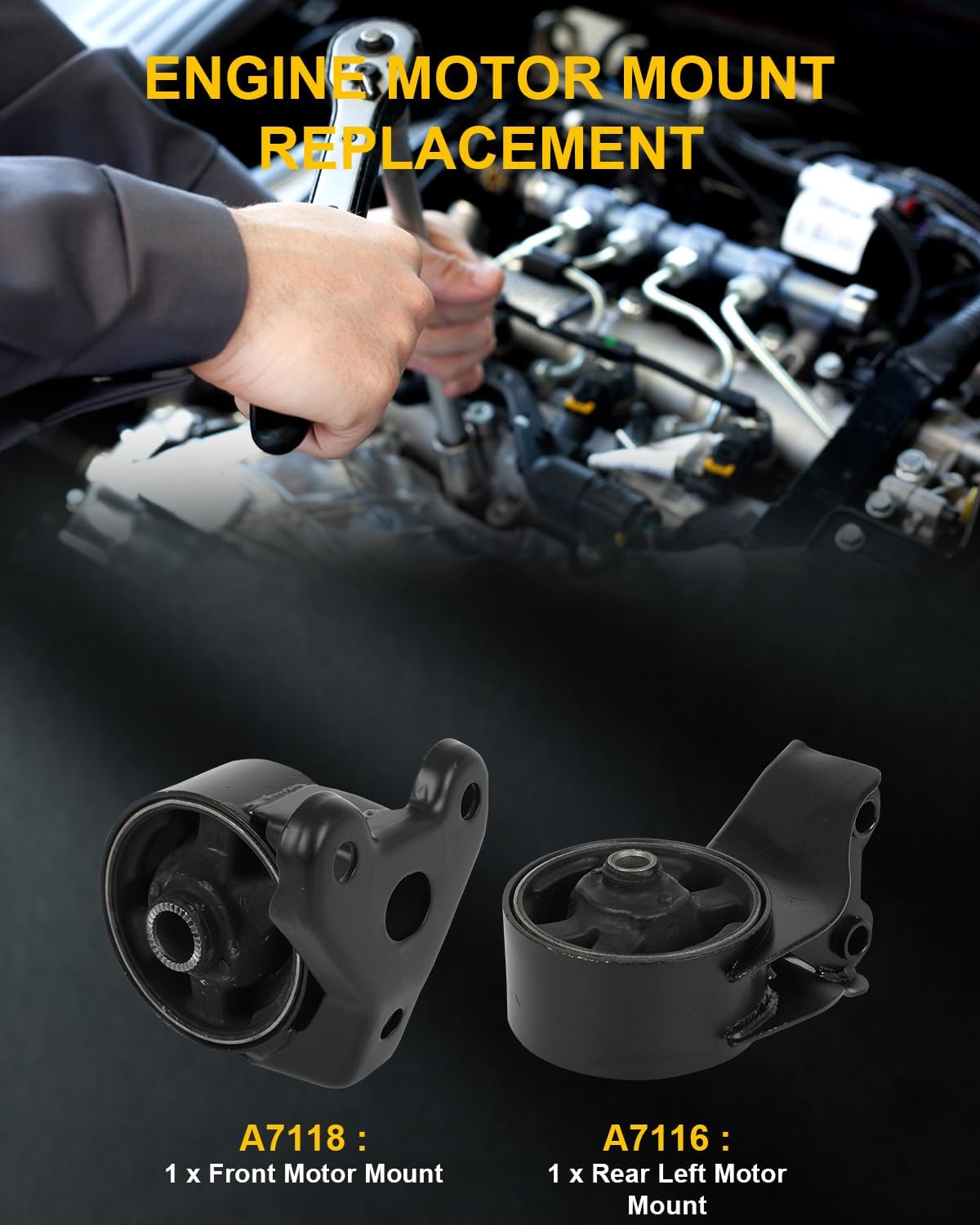 OCPTY Engine Motor Mount Set Compatible for Hyundai Elantra 2001-2006, Tiburon 2003-2008, 2.0L # A7118, A7116 (2PCS)