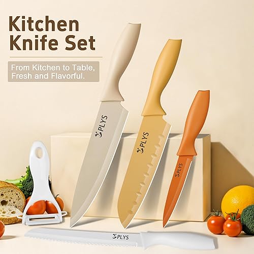 Miniatura 7 de Plys Juego de cuchillos de cocina de 14 piezas con cubiertas, revestimiento de cerámica colorida, juego de cuchillos de chef de acero inoxidable