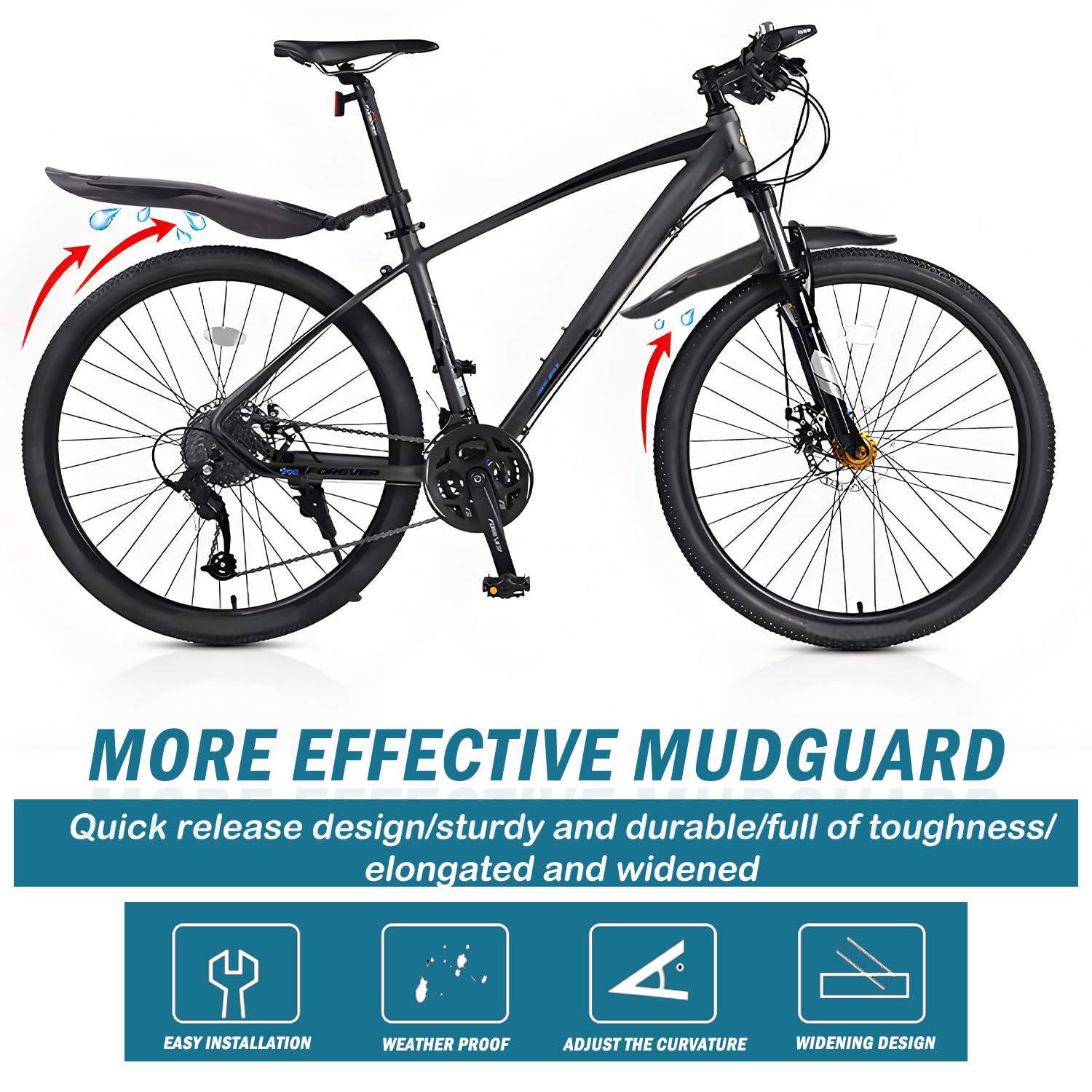 Parafango Bici Universali Parafango MTB Regolabile Regolabile Parafanghi Bici Set per 24-29 Pollici, Bicicletta Mudguard Anteriore e Posteriore per Mountain Bike, Bici da Corsa