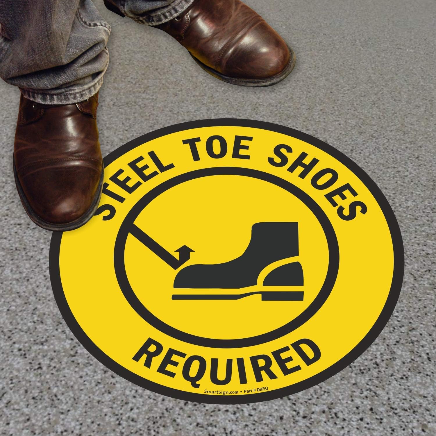 SmartSign "Steel Toe Shoes Required" Anti Slip Adhesive Floor Sign | 17" x 17"