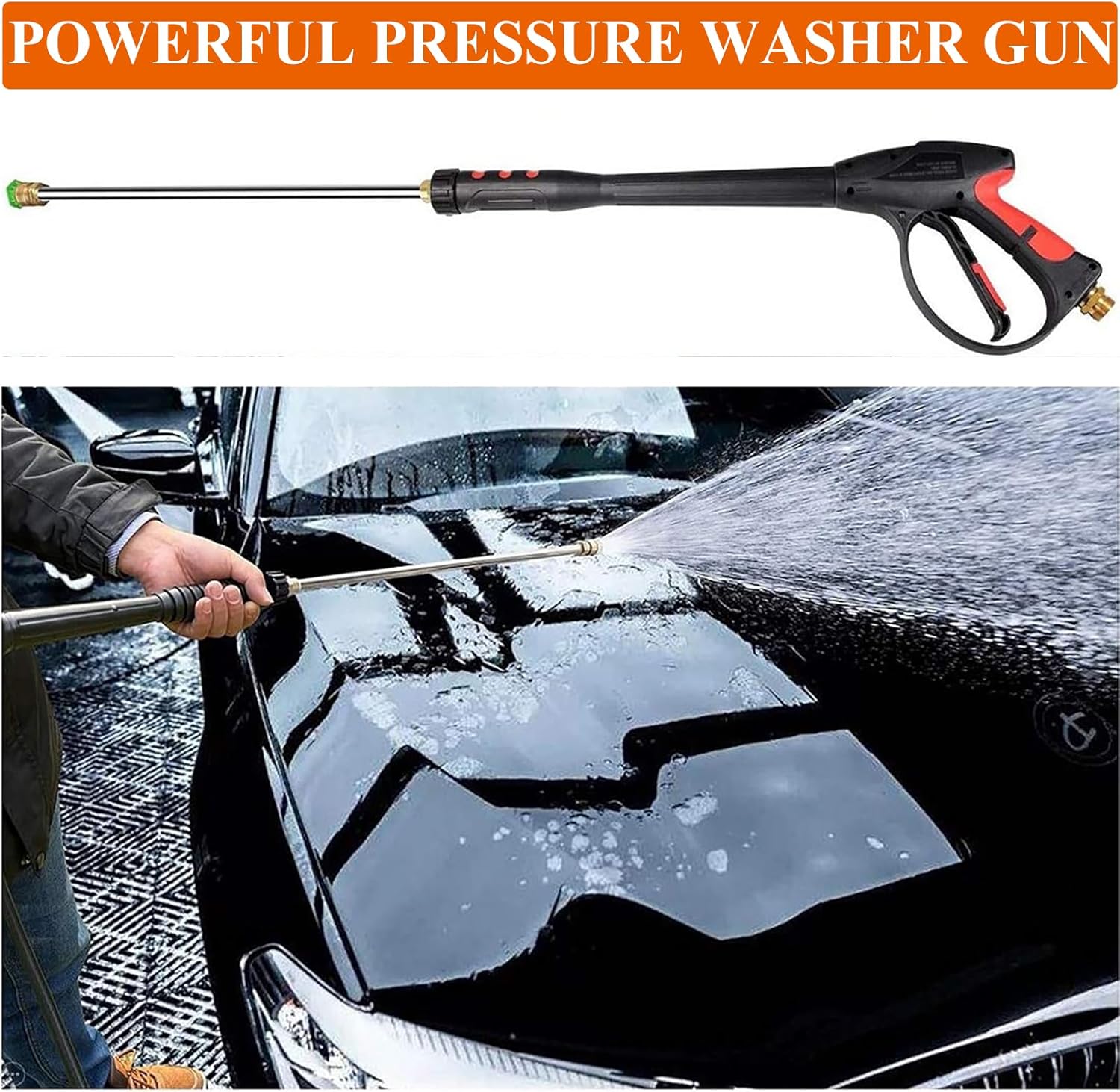 Brass Power Washer Gun and Hose Kit, Pressure Washer Gun with Replacement Wand Extension, 25 FT Power Washer Hose, 5 Nozzle Tips, M22 Fitting, 40 Inch Adjustable Length, 4000 PSI