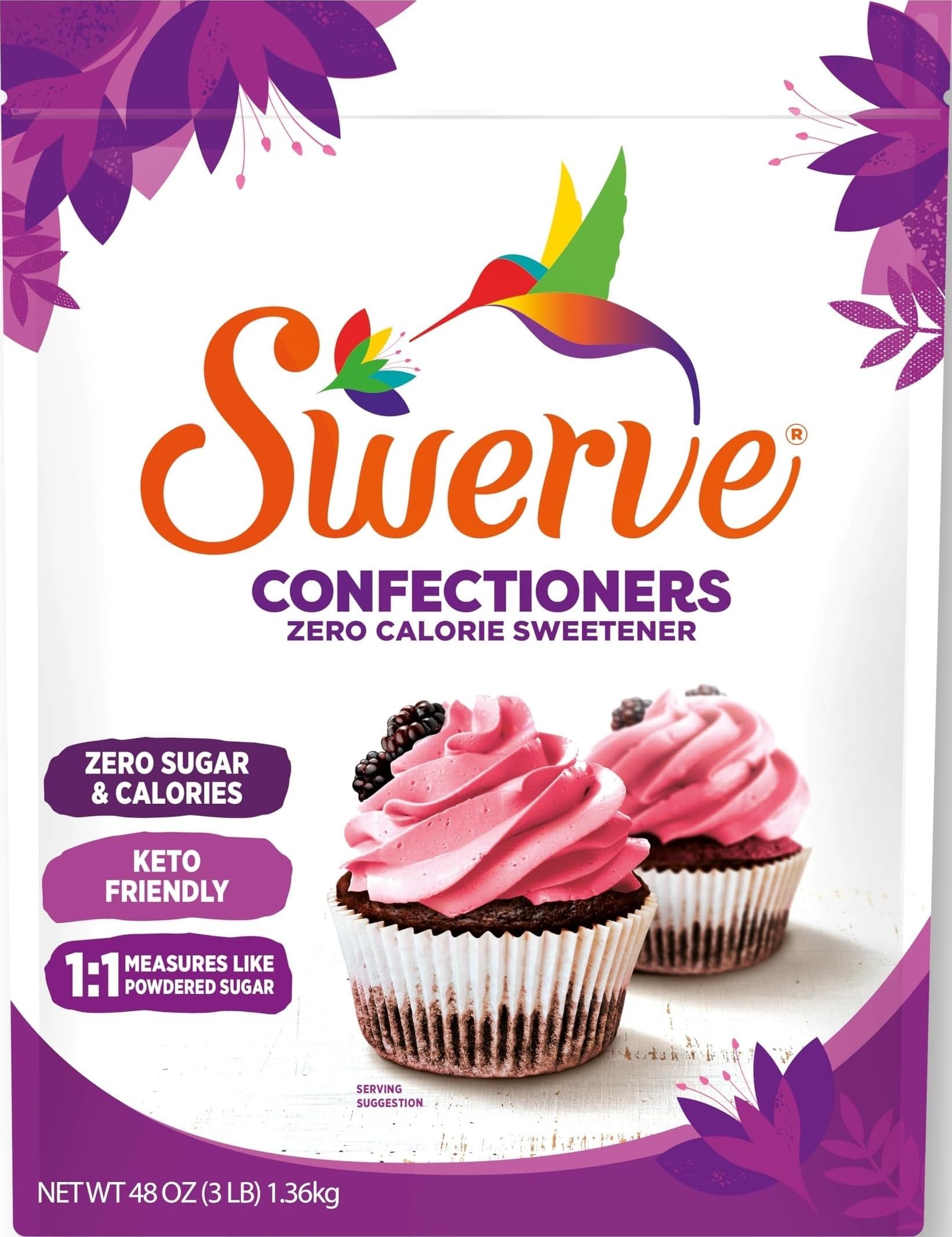 Swerve Ultimate Sugar Replacement Sweetener, Confectioners Sugar Substitute, Zero Calorie, Keto Friendly, Zero Sugar, Non-Glycemic, Gluten Free, 48 Oz