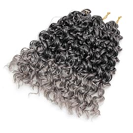GoGo Curl Crochet Hair Water Wave Curly Crochet hair for Women Grey Synthetic Bohemian Crochet Braid Deep Wave Braiding Hair Extensions (12 inch(Pack of 6), T1B/Grey)