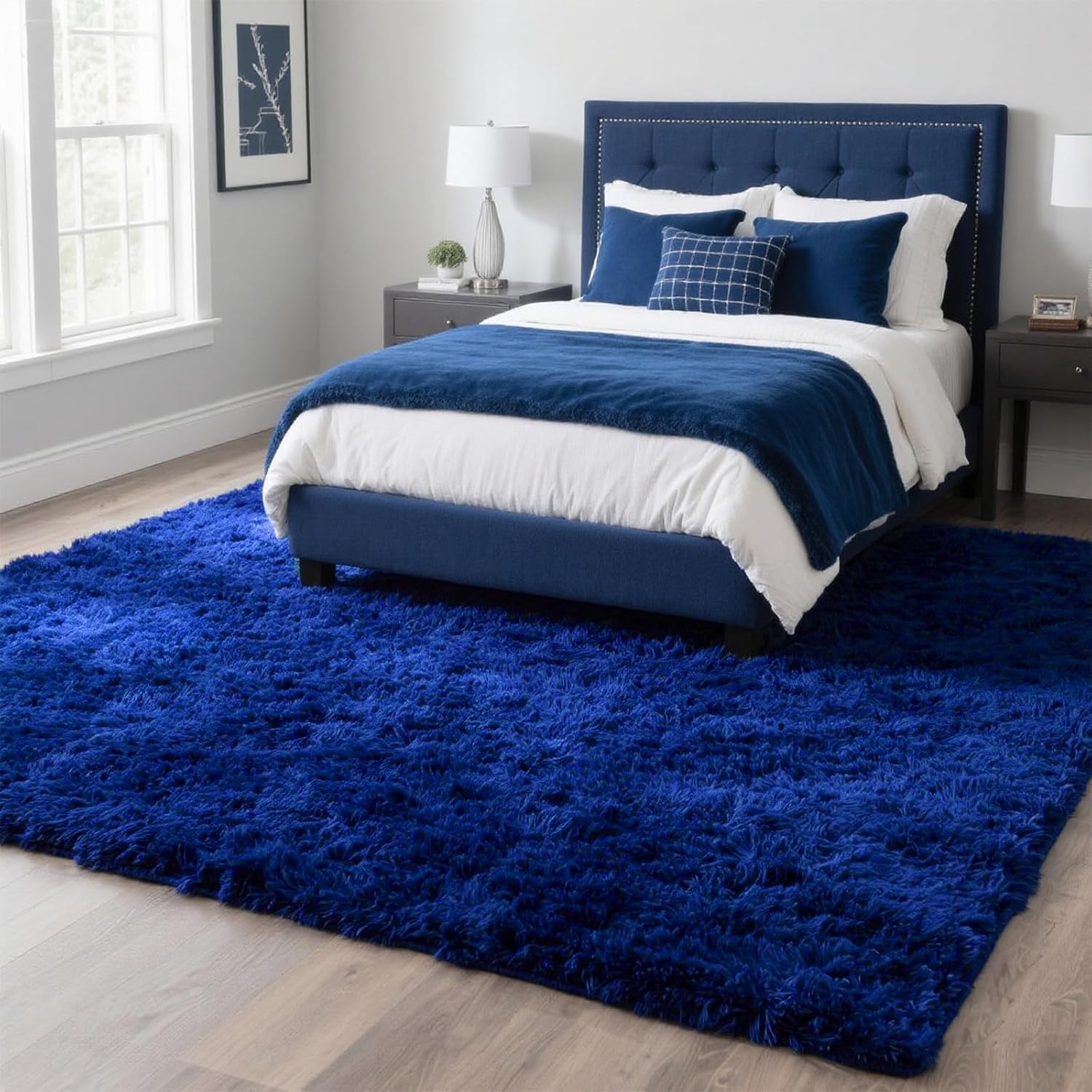Area Rugs for Bedroom Living Room, 6x9 Soft Large Fluffy Fuzzy Shag Plush Furry Carpet, Soft Indoor Floor Mat for Kids Nursery Home Dorm Office Decor Aesthetic, Blue Blue 9' x 6' (Rectangular)