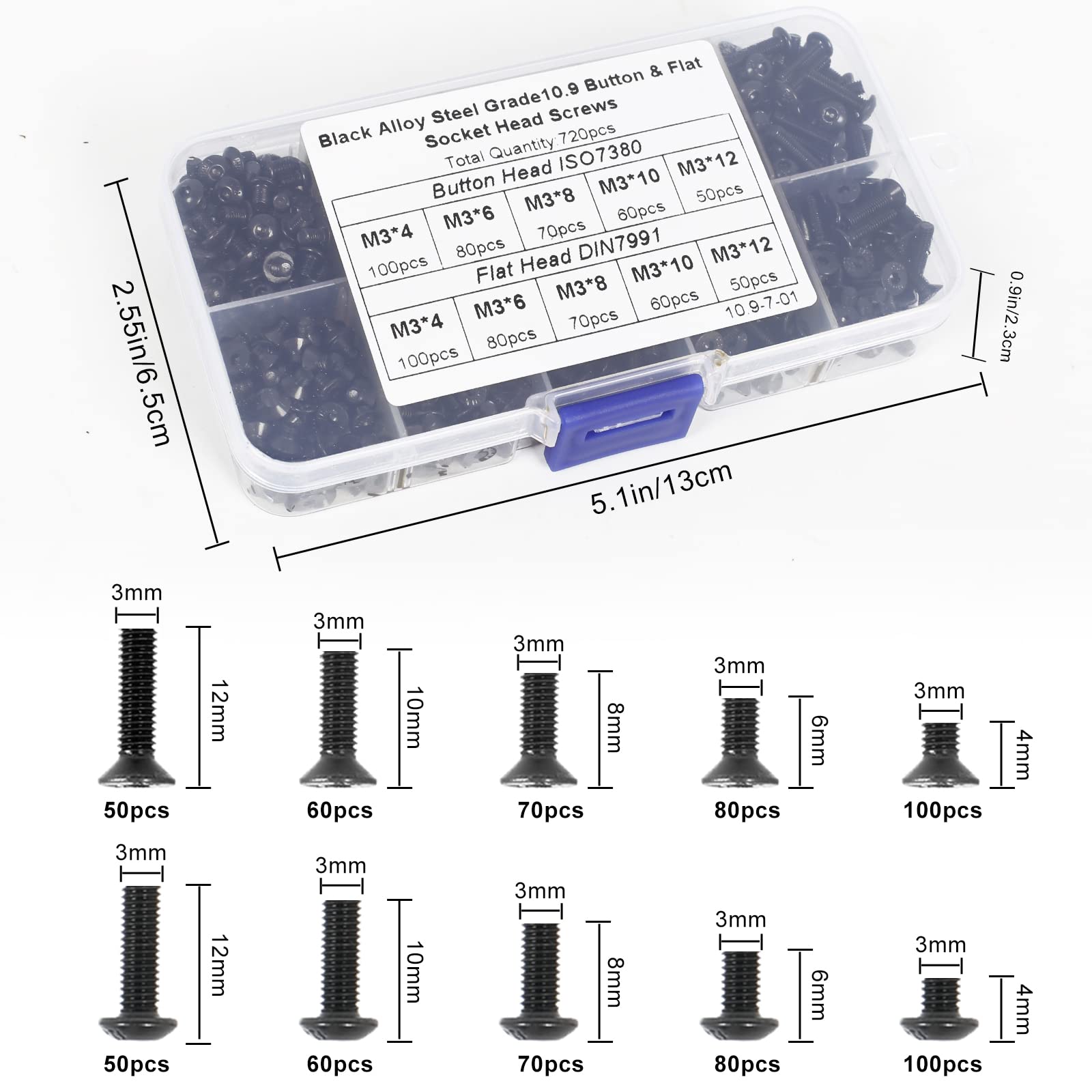 Kit 720 Viti A Brugola M3 - Testa Esagonale, Incassata, Svasata, 4-12mm, Nero, Per Fai Da Te, Elettronica - Foto 4