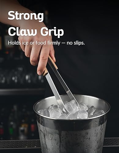 Miniatura 2 de Pinzas para servir de acero inoxidable de 13.5 pulgadas con mango de madera, diseño elegante para hielo, barbacoa, ensalada o bufé, pinzas de cocina