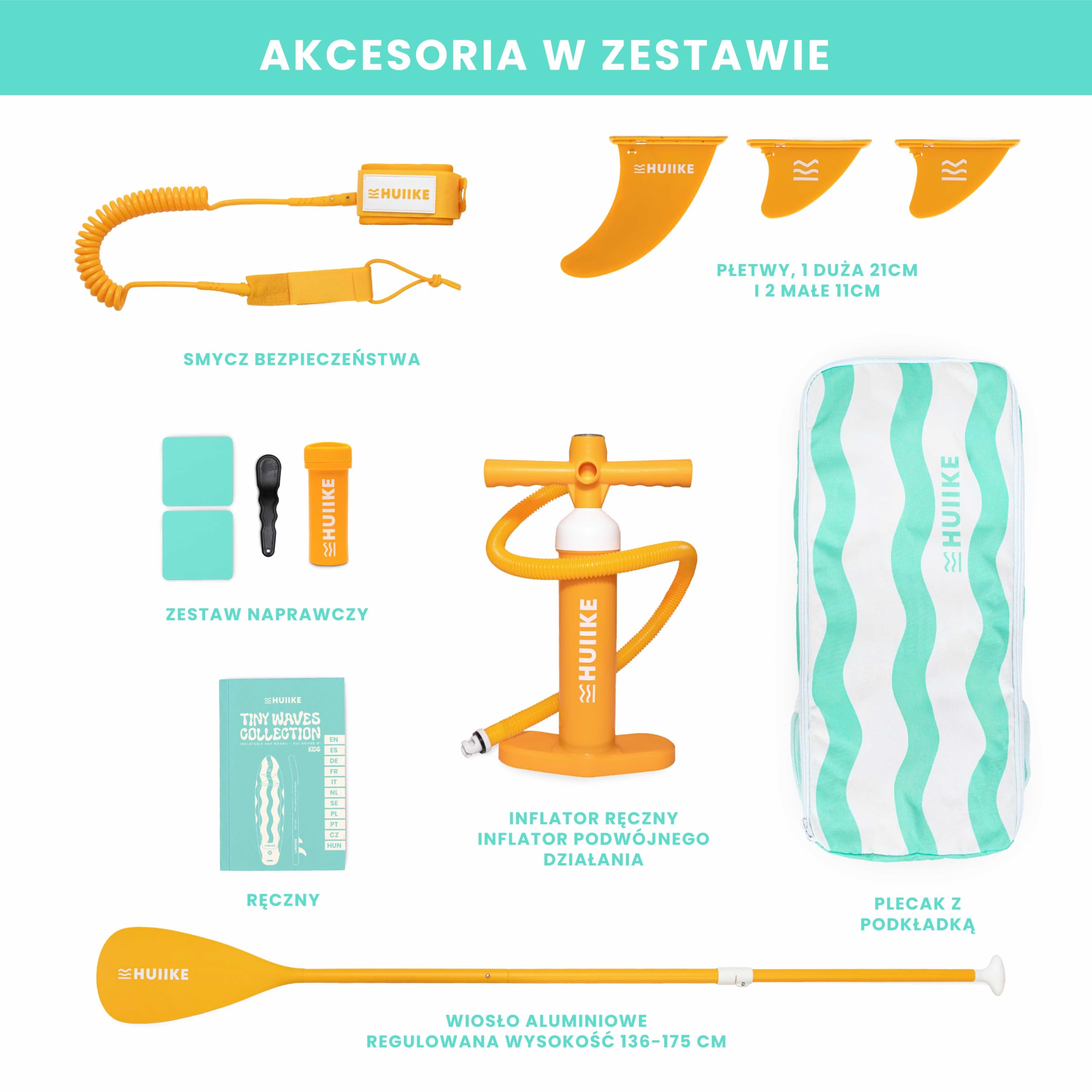 HUIIKE Deska Stand Up Paddle dla Dzieci 8’7” z Akcesoriami w Zestawie, Wiosłem, Pompką, Statecznikami, Leash i Plecakiem. Pompowana Deska SUP o Dużej Stabilności i Wytrzymałości. Udźwig do 80 kg