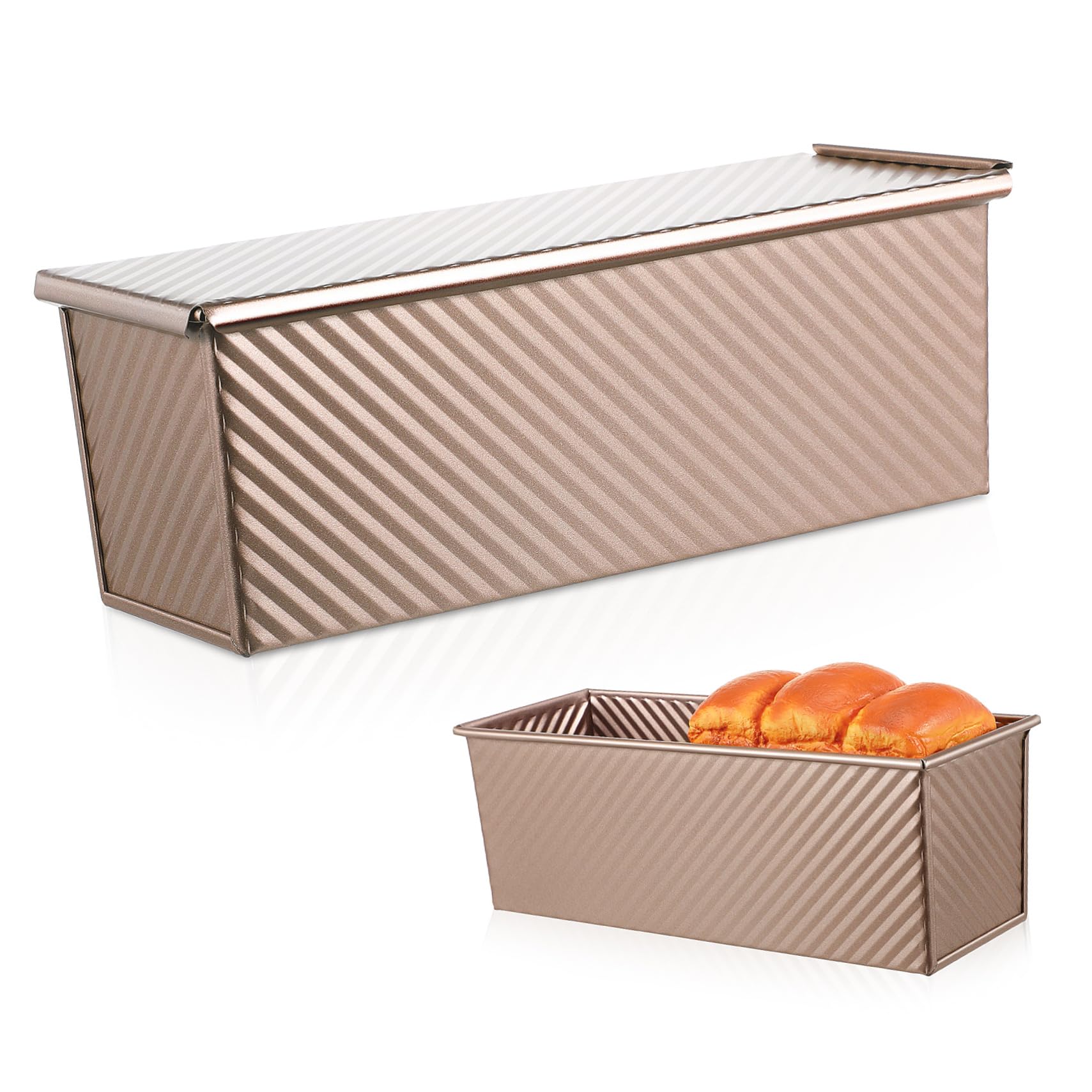 VOSAREA Corrugated Loaf Pan with Lid Non Stick Baking Mold for Homemade Bread and Cakes Rectangular Toast Pan Construction for Even Heat Distribution
