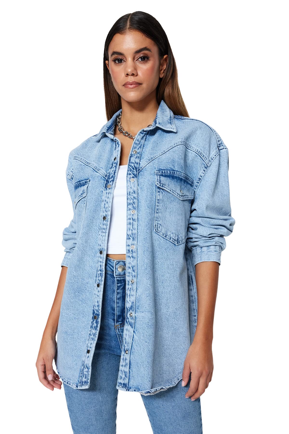 Trendyol Damen Gerade Lange Ärmel Plus Size Hemd