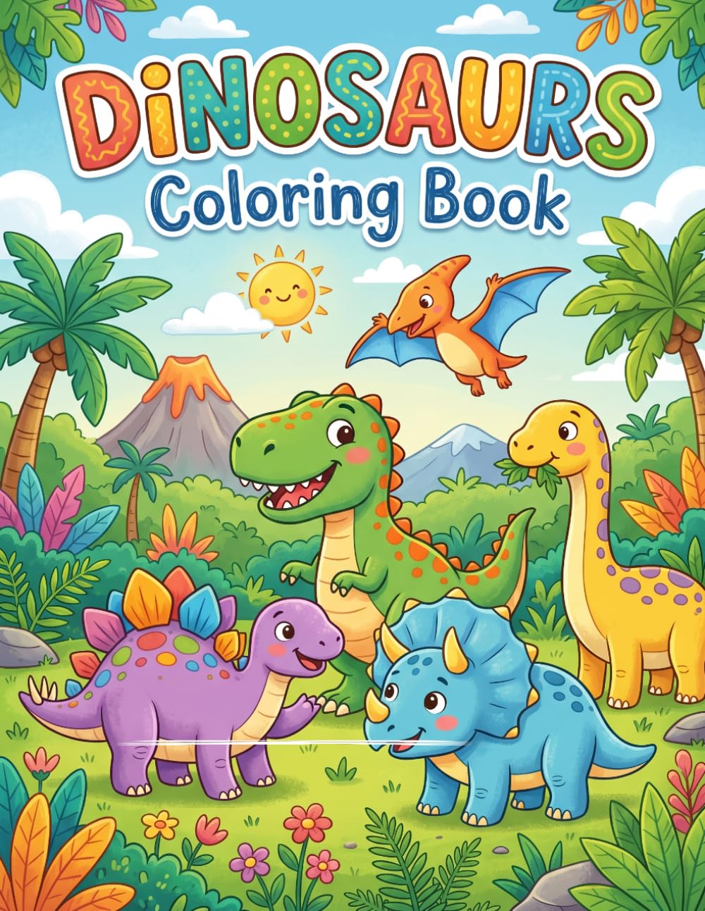 Dinosaur Coloring Book for Kids Ages 4–8: Fun and Easy Dinosaur Coloring Pages Featuring T Rex, Triceratops, Velociraptor, Stegosaurus, Cute Dinos & More for Boys and Girls (Kids Coloring Book)