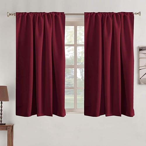 Turquoize Blackout Curtains Thermal Insulated Window Treatment Panels Rod Pocket Window Panels for Small Windows Thermal Insulated Back Tab Curtains, 52inch x 45inch, Burgundy, 2 Panels
