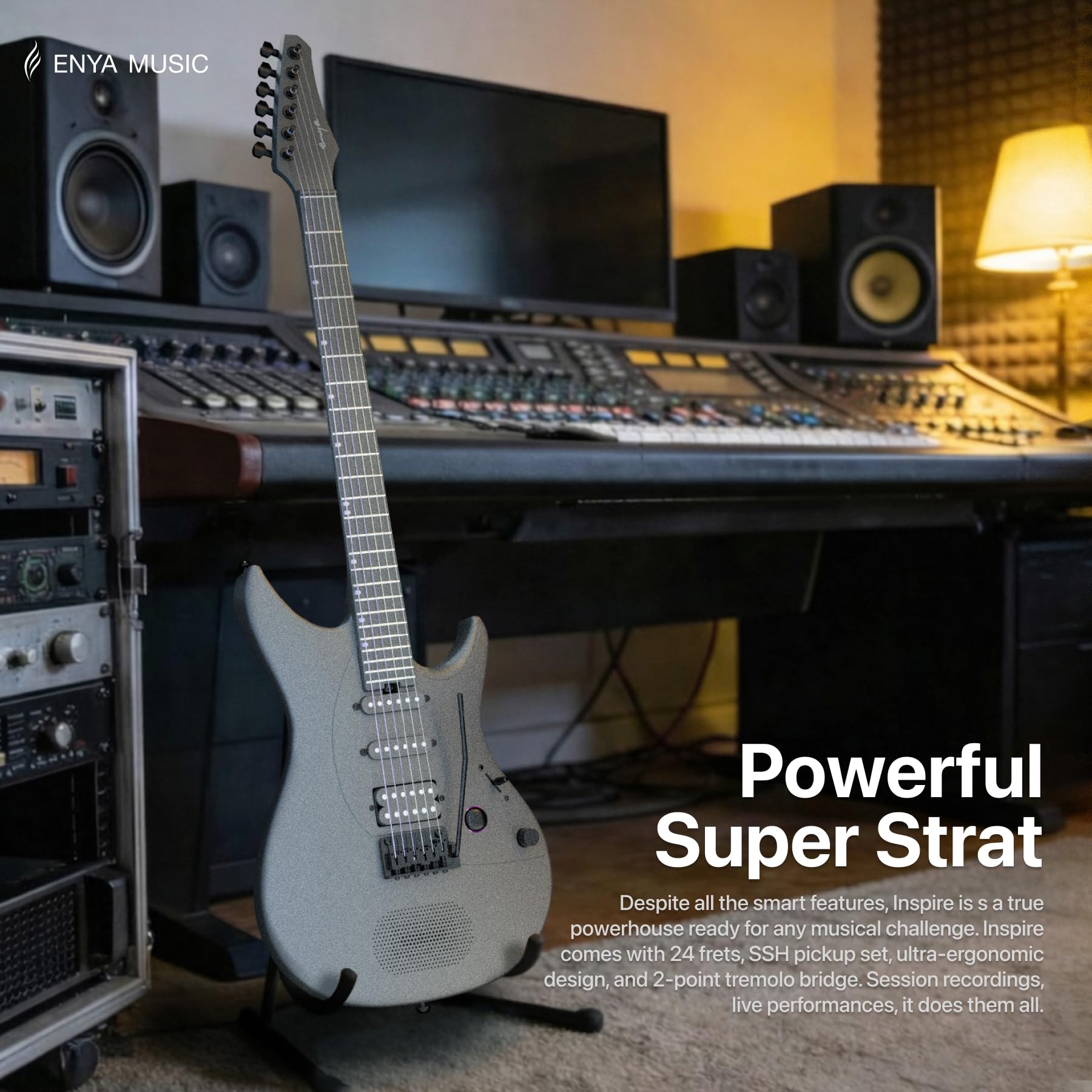 Enya Inspire 39" Smart E-Gitarre aus Kohlefaser mit 15W Wireless Lautsprecher | 20 Klang-Presets per App | Komplettset inkl. Gitarrentasche, Ladekabel & Zubehör