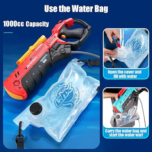 Miniatura 3 de YEIBOBO ! Pistola de agua eléctrica 3 en 1 para niños y adultos con 300 CC + 1000 CC + capacidad ilimitada, larga distancia de hasta 33 pies, juegos