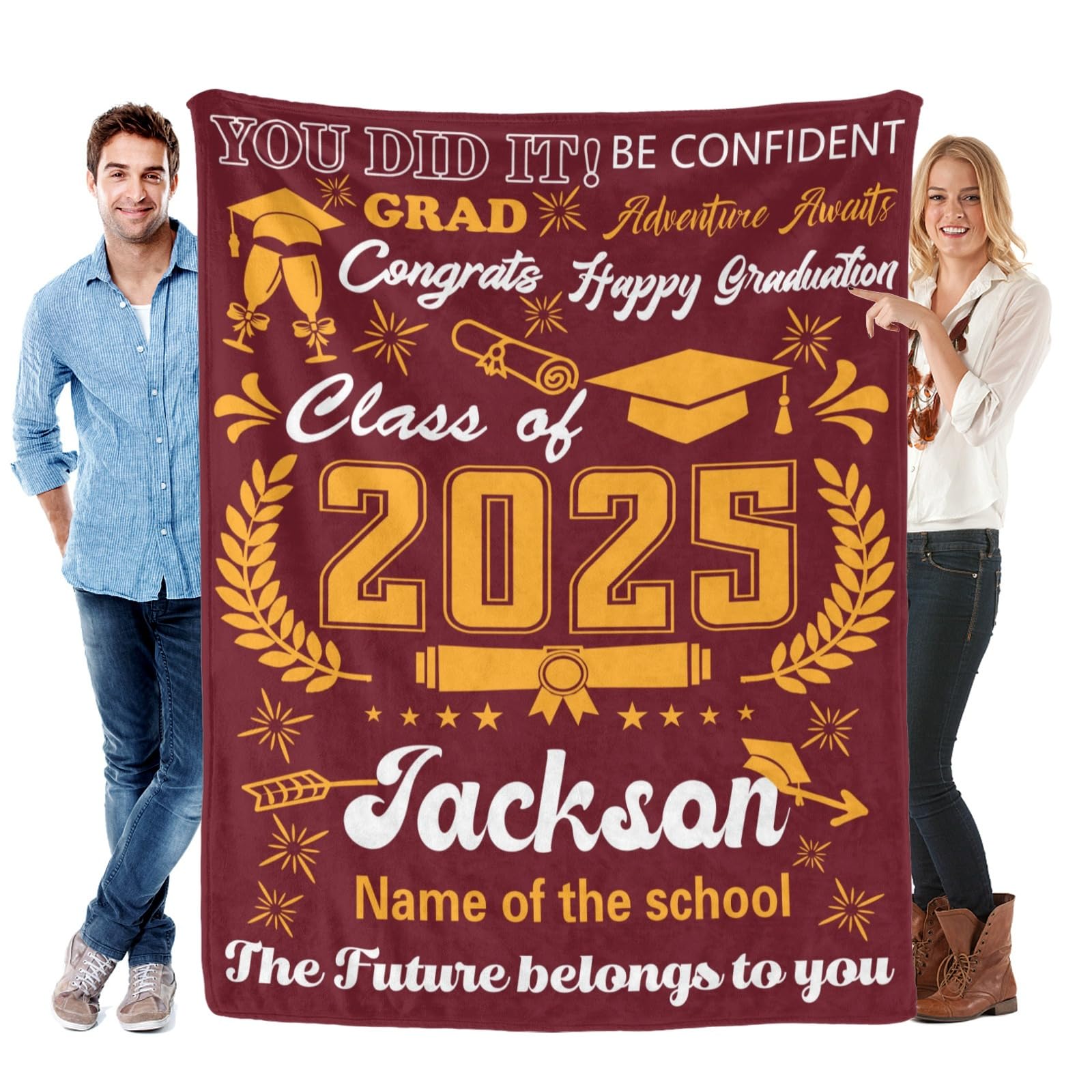 Personalized Graduation Blankets with Name of The School Custom Name Blanket with Class of 2025 Customized Graduation Gift