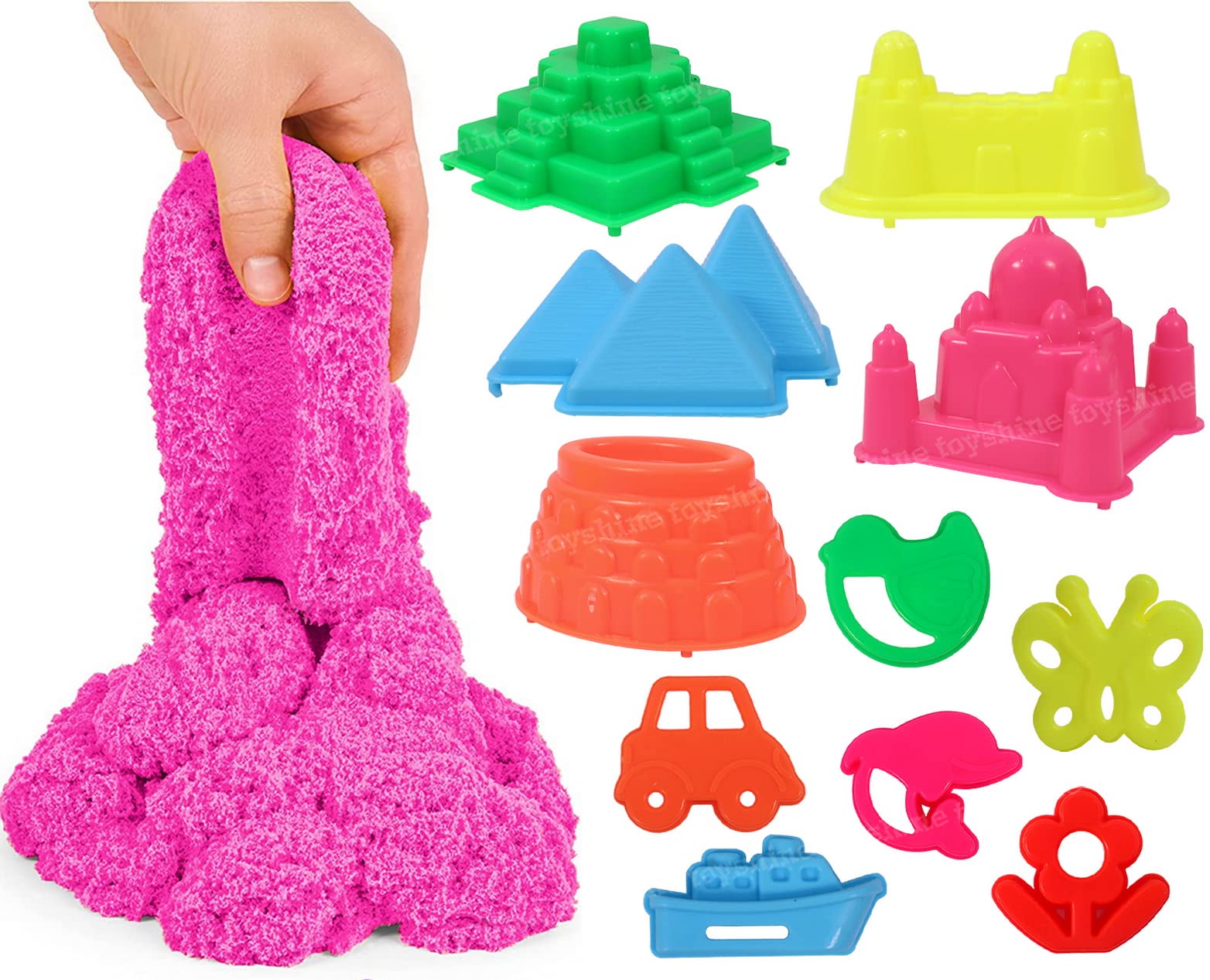 Toyshine 1 Kg Creative Sand for Kids with Free 8 pcs Castle Molds 1 Bonus Mold | Kids Activity Toy Soft Sand Clay - Pink, Clay