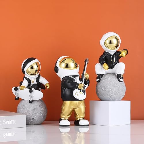 Miniatura 7 de Figura de astronauta, escultura de astronauta en oro negro, estatua de astronauta, regalo para niños, decoración de habitación para hombres, hogar y
