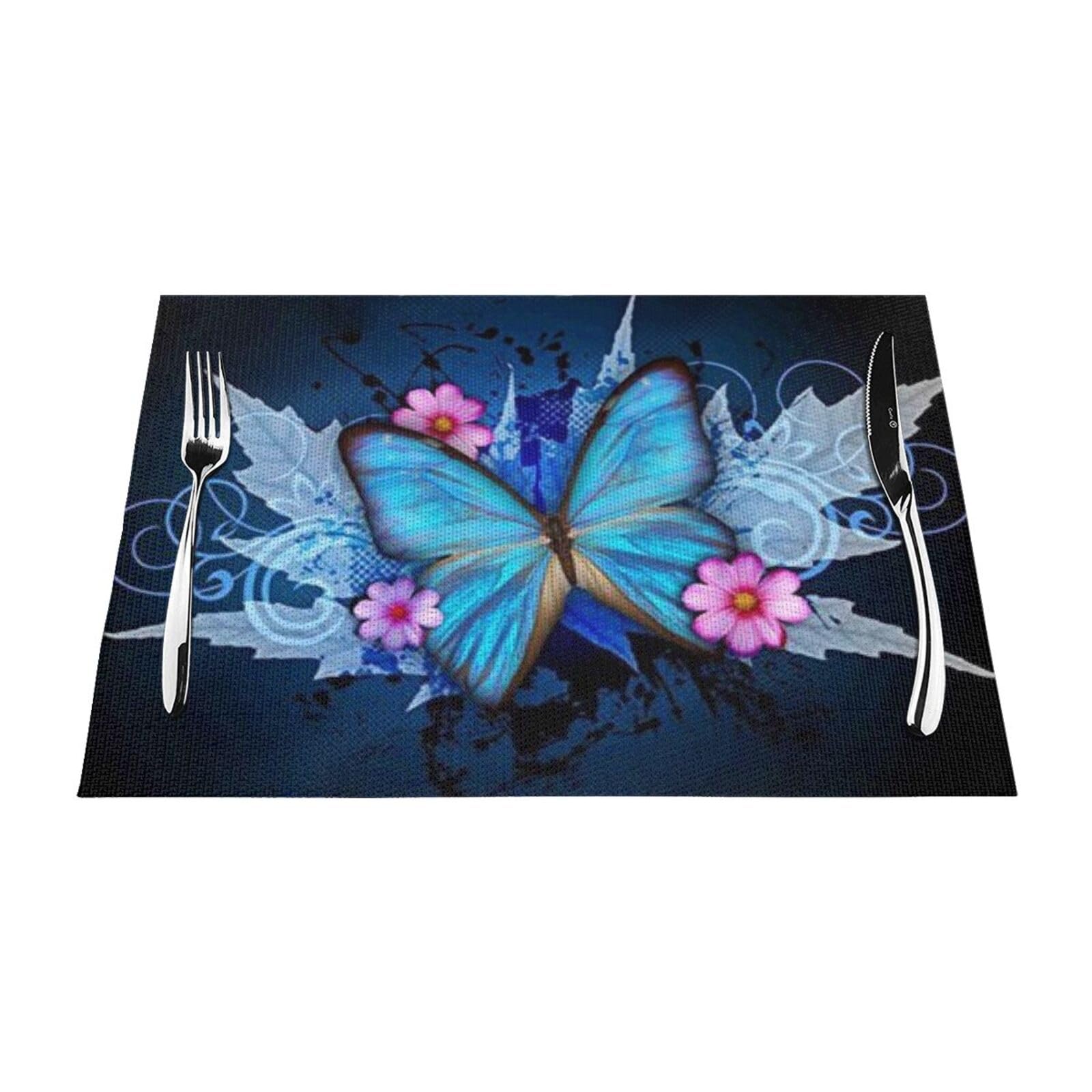 PVC Placemat Set of 1 PCS, 45x30 CM, Beautiful butterfly Printed Non-Slip Heat Resistant Place Mats for Kitchen Dining Table Indoor Outdoor