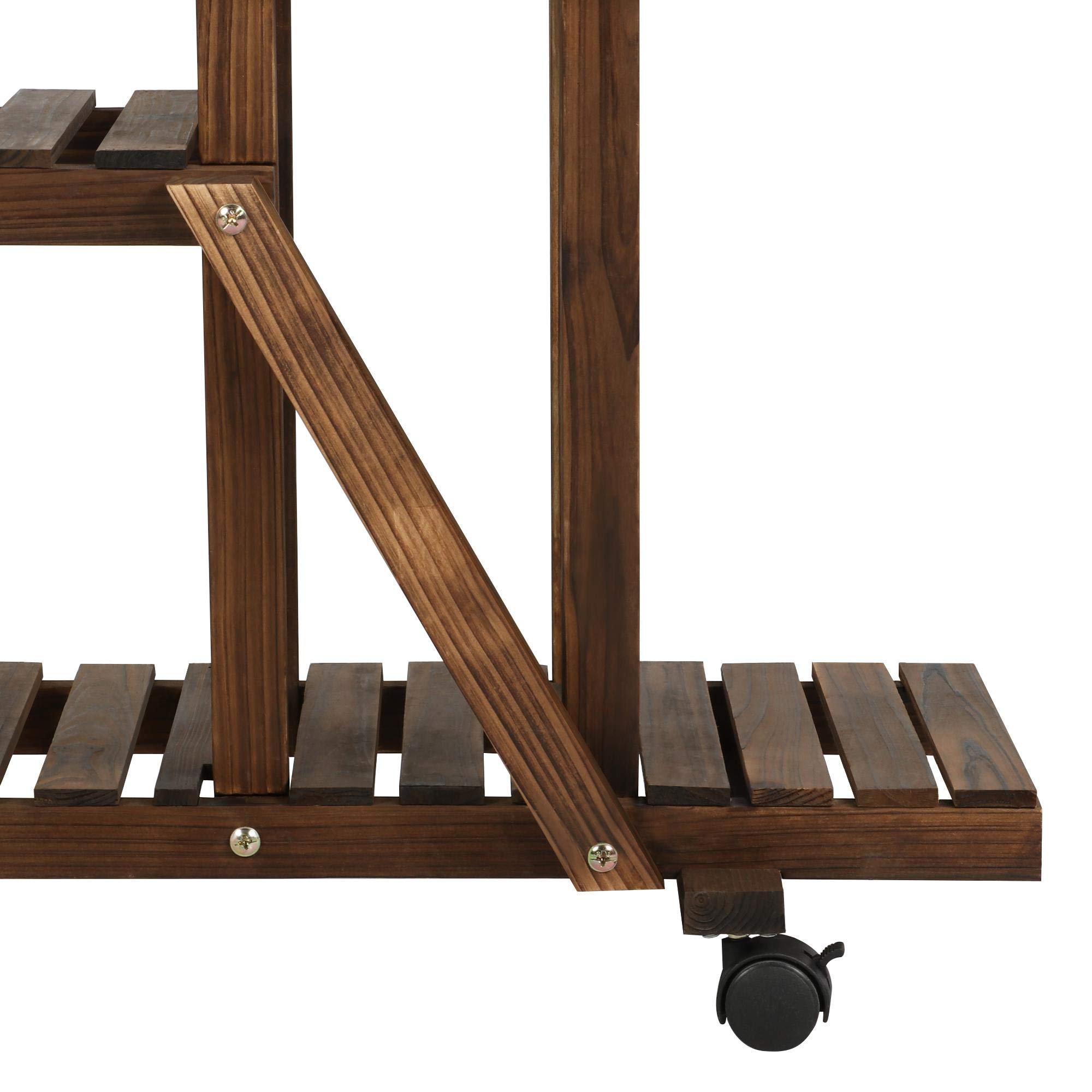 Yaheetech Scaffale Porta Piante Vasi Fiori in Legno con Ruote 9 Ripiani da Interno Esterno Balcone Giardino 124,5 x 33 x 120 cm
