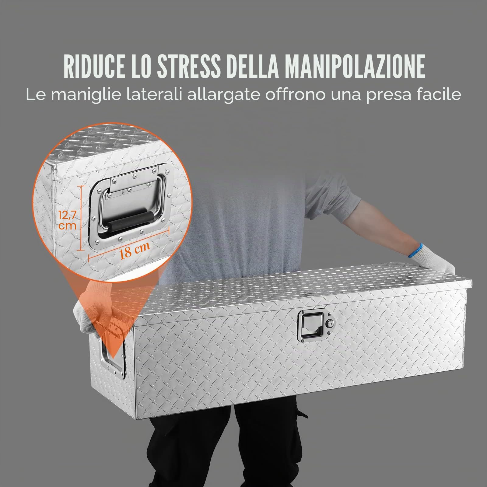 VEVOR Cassetta degli attrezzi per camion in alluminio resistente, cassetta degli attrezzi con maniglia laterale, per pick-up, pianale di camion, camper, rimorchio, 39"x13"x10", Argento