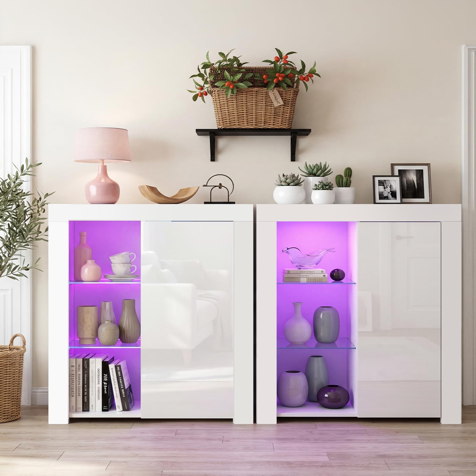 Panana Commode de Eclairage LED, Buffets, Meuble de Rangement sur Salon, Chambre, 75 x 35 x 83 cm (Blanc)