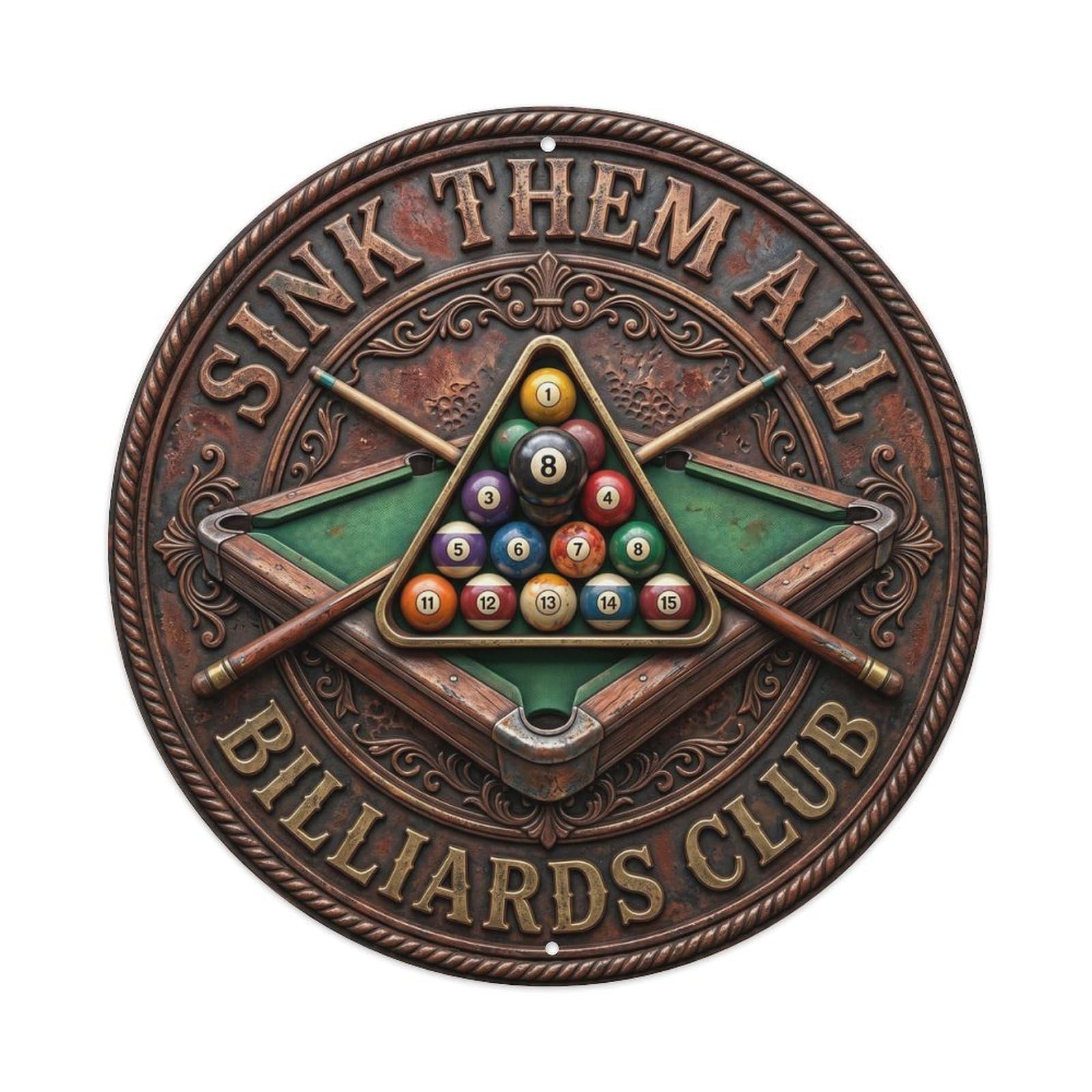Cwbufd Vintage Style Sink Them All Billiards Club Vintage Metal Tin Sign Plaque Wall Decor For Cafe, Club Bar, Office, Garden Metal Poster 8X8inch